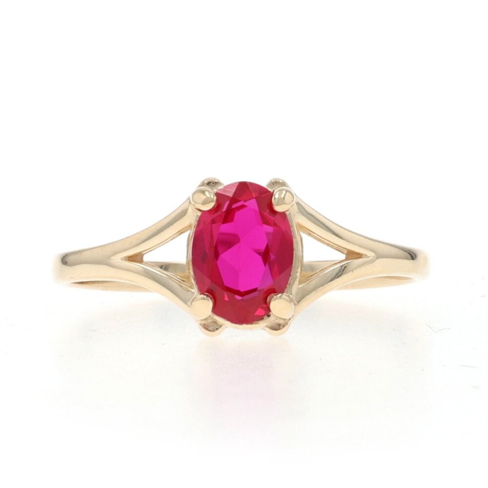 Yellow Gold Lab-Created Ruby Solitaire Ring - 14k… - image 1